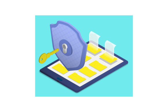 Download Isometric Firewall Shield with Key Protection - Protection Collection